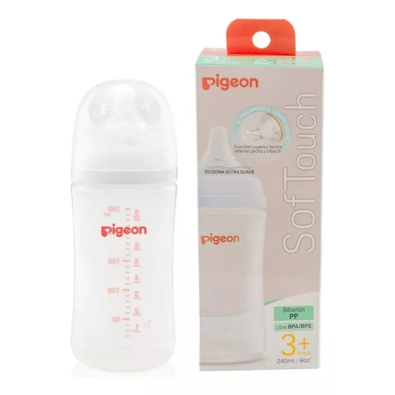 PIGEON - Mamadera Bebe Pigeon Softouch Boca Ancha 240ml PP - 3+ Meses