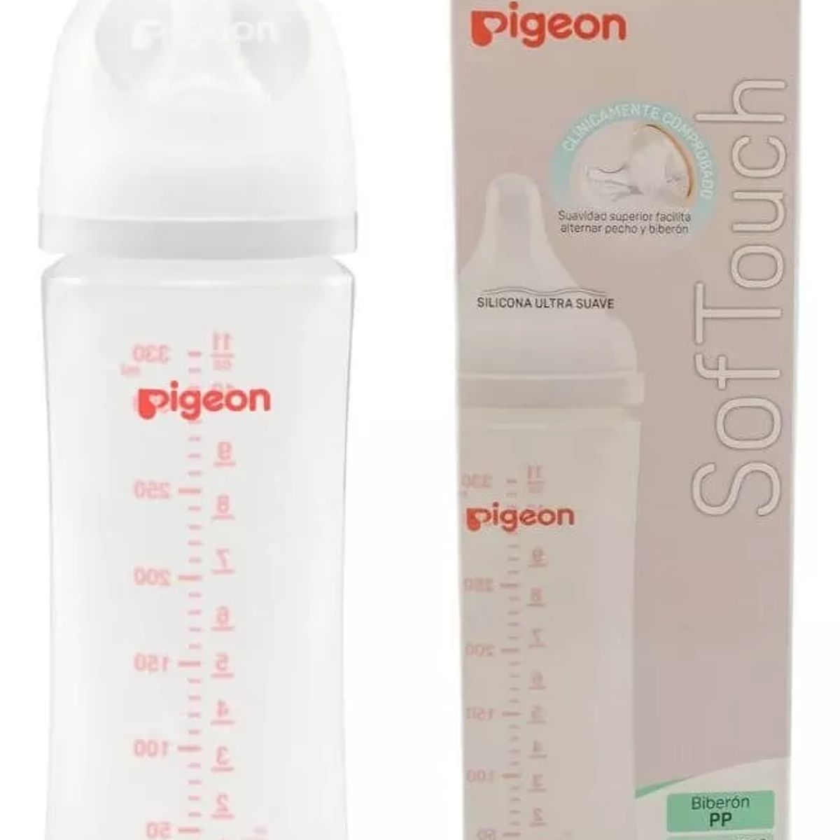 PIGEON - Mamadera Bebe Pigeon Softouch Boca Ancha 330ml PP - 6+ Meses