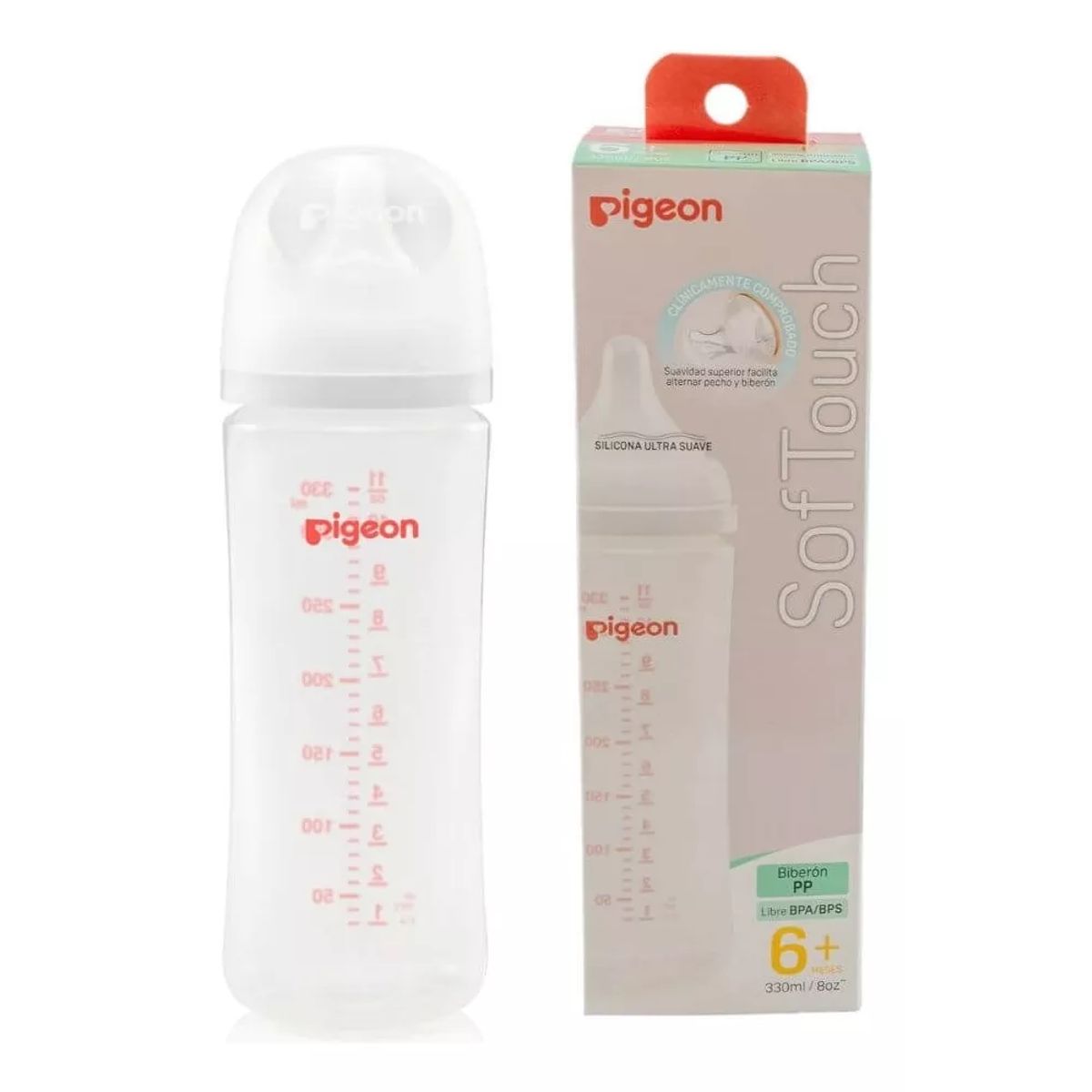 PIGEON - Mamadera Bebe Pigeon Softouch Boca Ancha 330ml PP - 6+ Meses