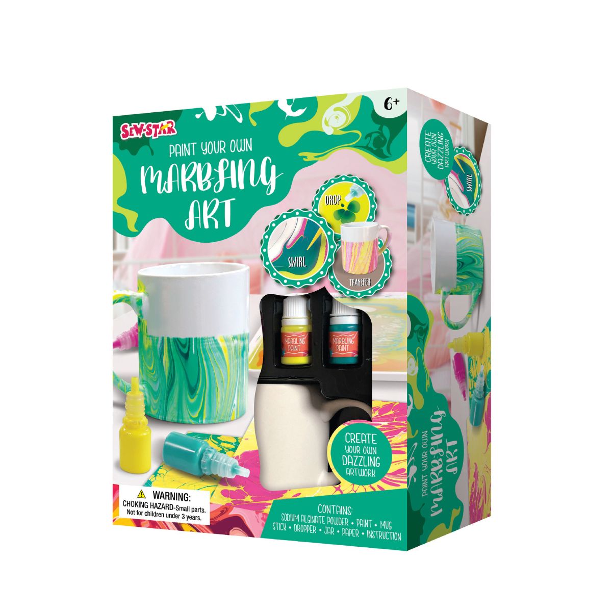 SEW STAR - Kit de manualidades decorta tu taza con pintura marmoleada