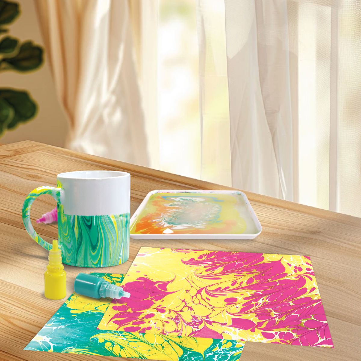 SEW STAR - Kit de manualidades decorta tu taza con pintura marmoleada