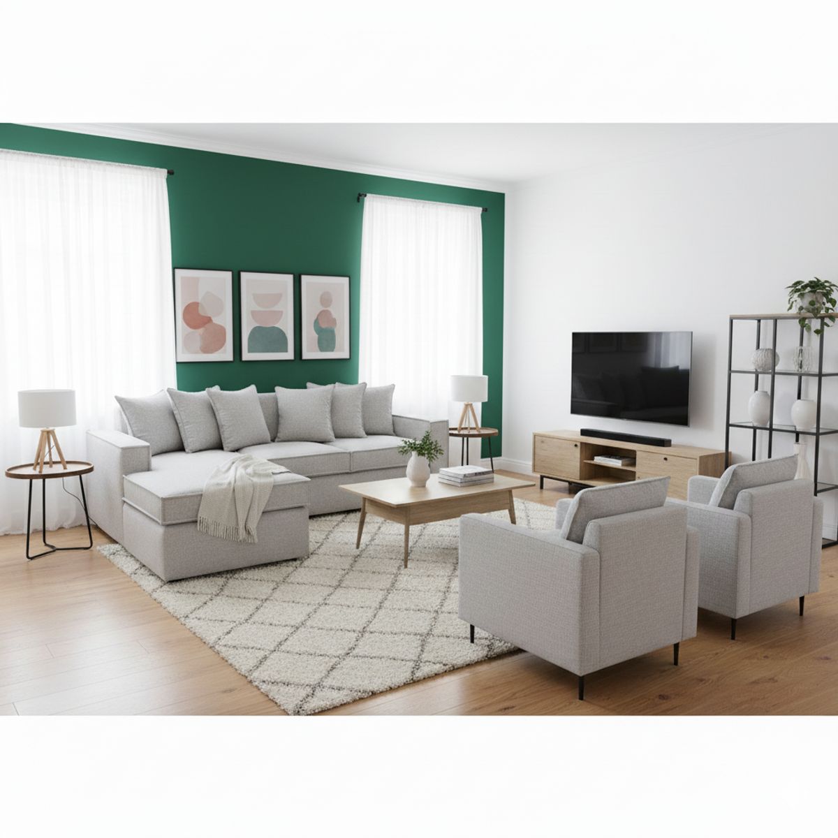 SITIAL HOME - Living 311 Manhattan Gris Claro Seccional + 2 Poltronas resortes