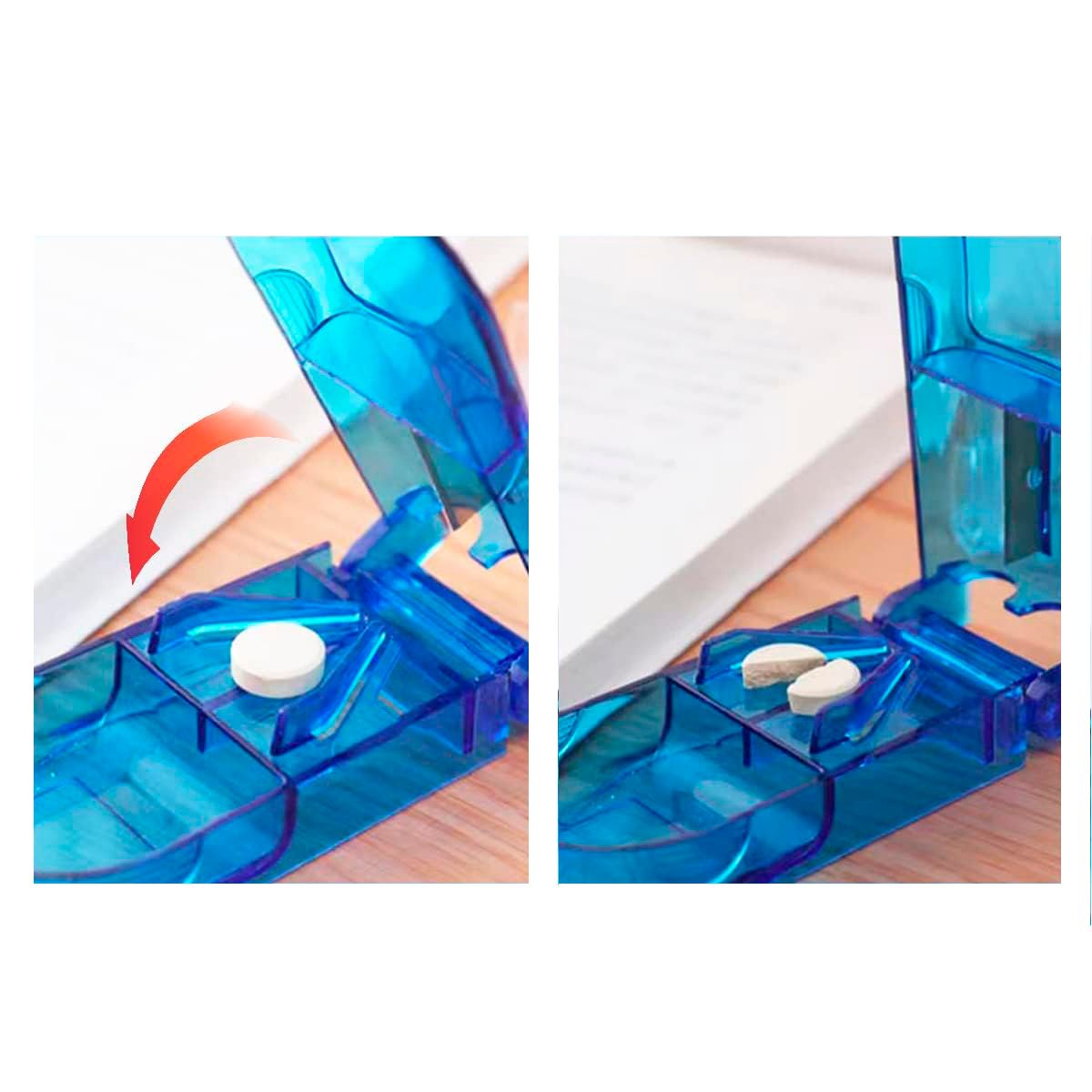 ONEDER - Pastillero Organizador Cortador Dosificador Pastilla Azul