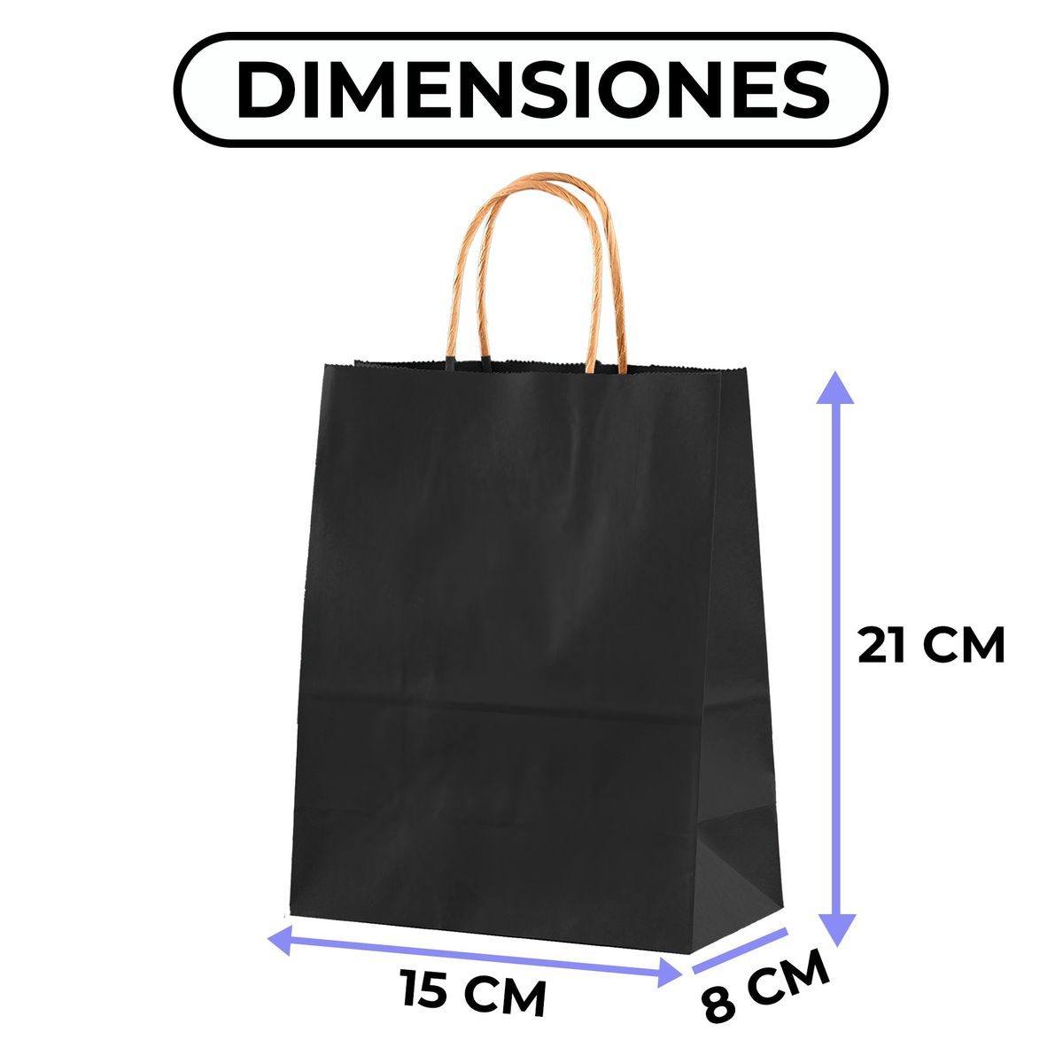 GENERICO - Bolsa Papel Kraft Ecológica Negro 15X8X21 CM Pack X30