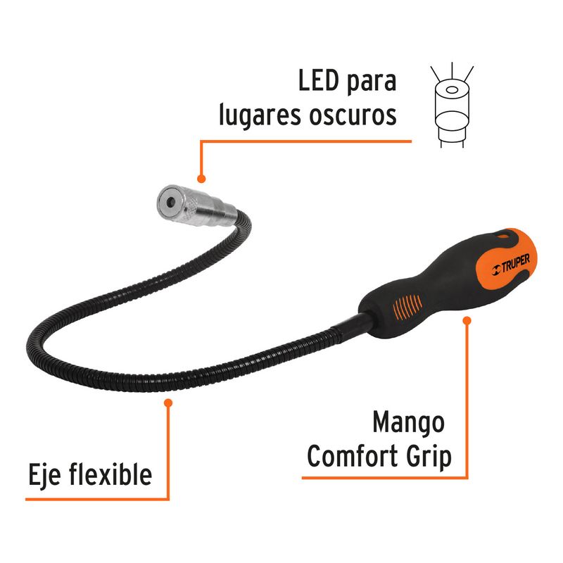 TRUPER - Imán Flexible Recuperador De Pernos Y Piezas Luz Led Truper
