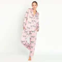 BARBIZON - Pijama de Mujer Sport Manga Larga Rosado Estampado
