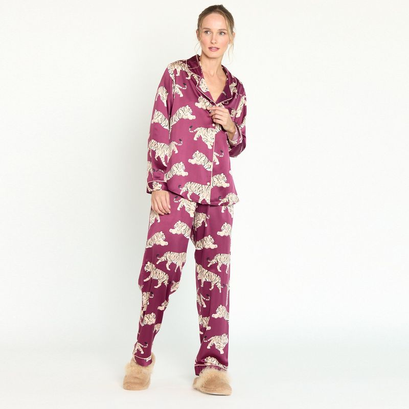 BARBIZON - Pijama de Mujer Sport Manga Larga Burdeo Estampado