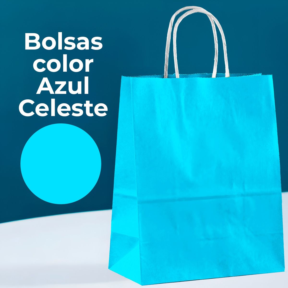 GENERICO - Bolsa Papel Kraft Ecológica Celeste 15X8X21 CM Pack X60
