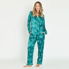 BARBIZON - Pijama de Mujer Sport Manga Larga Verde Estampado