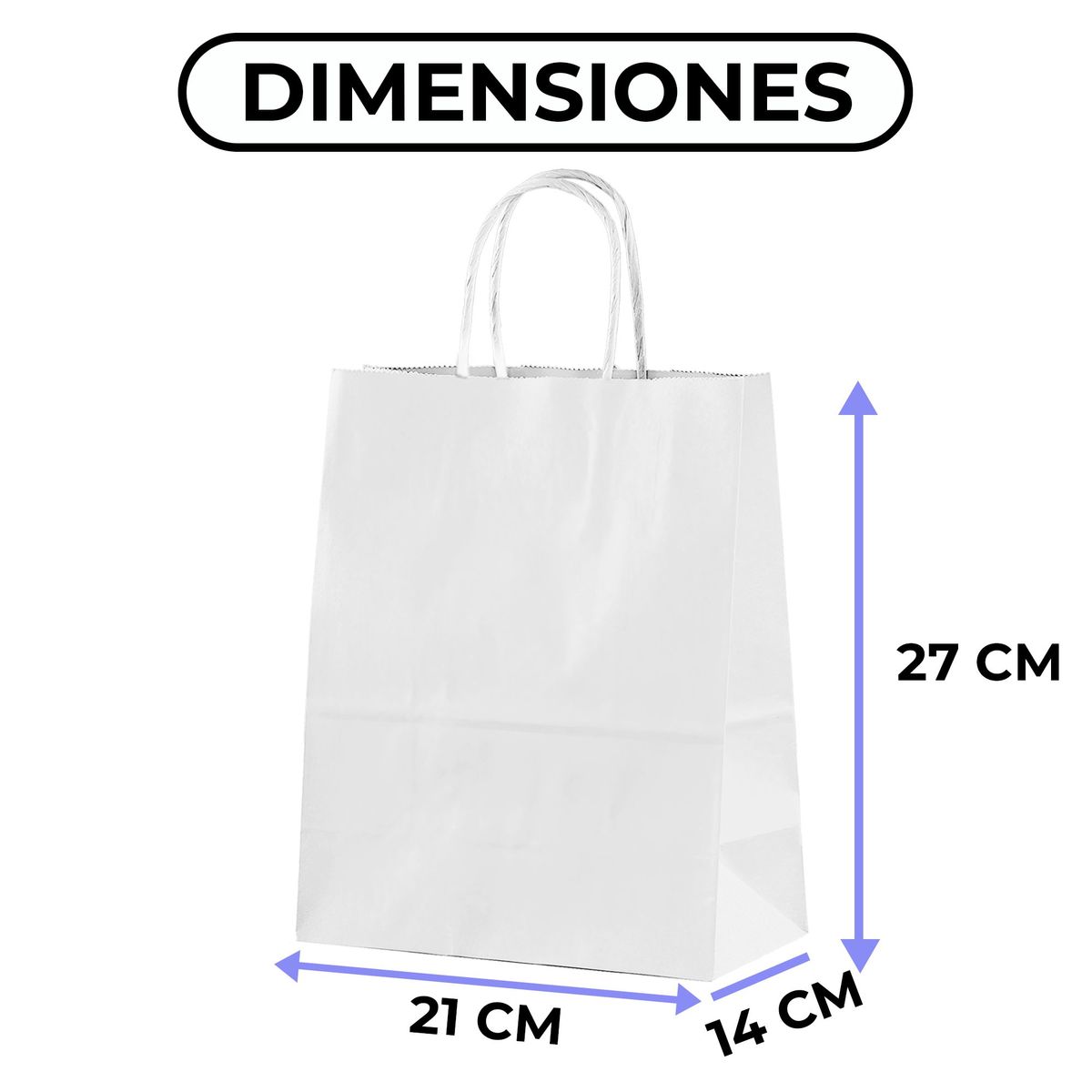 GENERICO - Bolsa Papel Kraft Ecológica Blanco 21X14X27 CM Pack X60