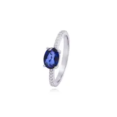 JB JOYAS BARON - Anillo Oro Blanco 18kt Diamantes de 19Pts 1,07Qlts Zafiro
