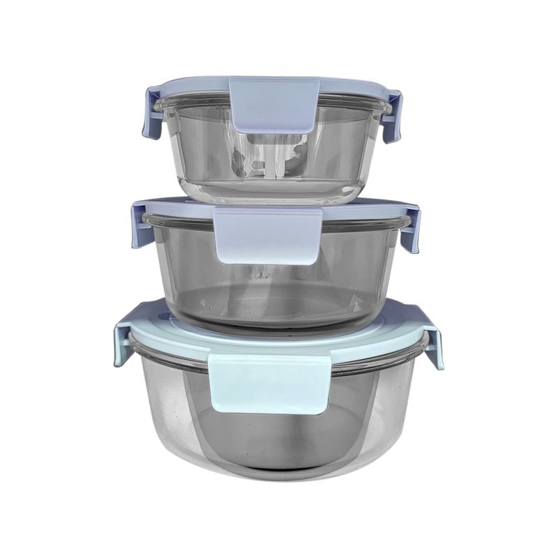 GENERICO - SET DE 3 PZAS CONTENEDOR BOWL TUPPER VIDRIO COMIDA