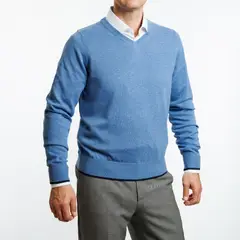 VANDINE - Sweater Azul Jeans Escote en V - Azul