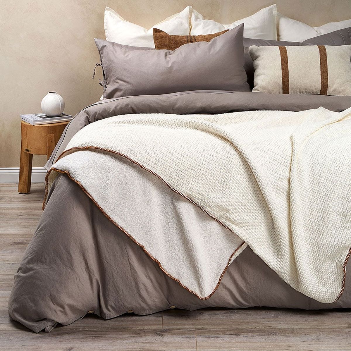 ROSEN - Manta Algodón Sherpa 150 x 200 cm Cozy Crudo