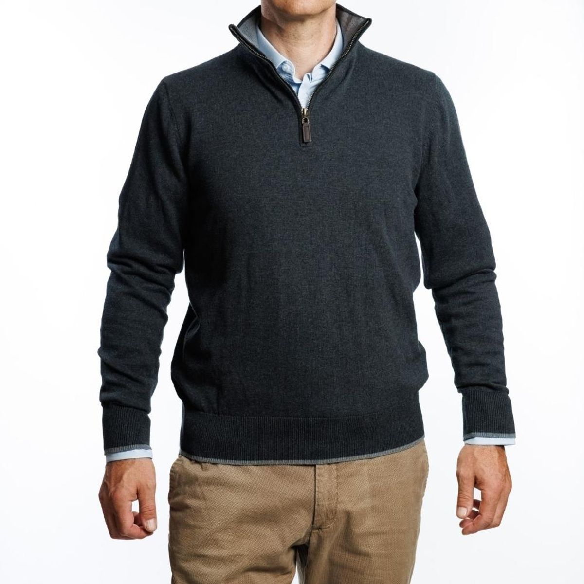 VANDINE - Sweater Gris Marengo Cuello alto Cierre I25 - Gris