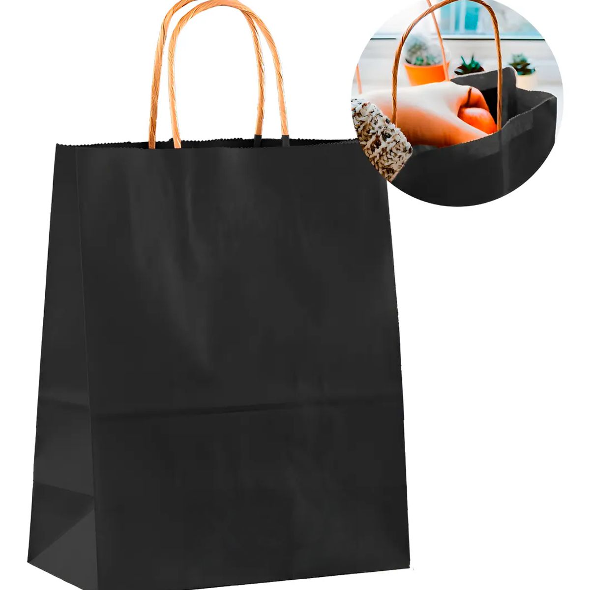 GENERICO - Bolsa Papel Kraft Ecológica Negro 21X14X27 CM Pack X30