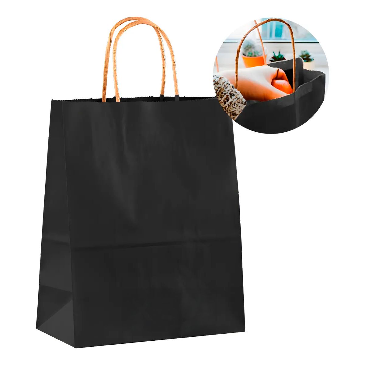 GENERICO - Bolsa Papel Kraft Ecológica Negro 21X14X27 CM Pack X30