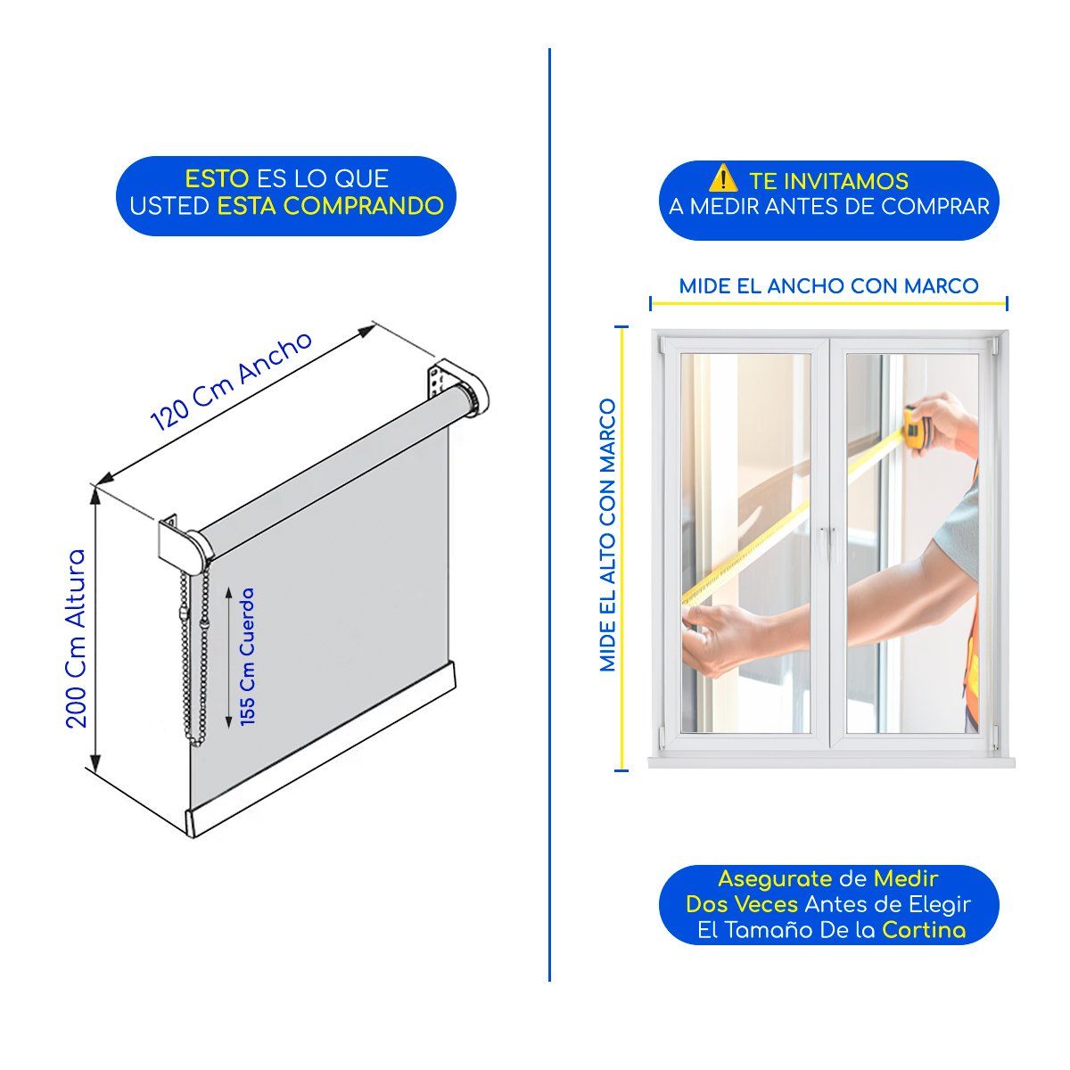 GUIZA - Cortina Roller Blackout 1 Paño 120x200 Sin Cenefa Guiza