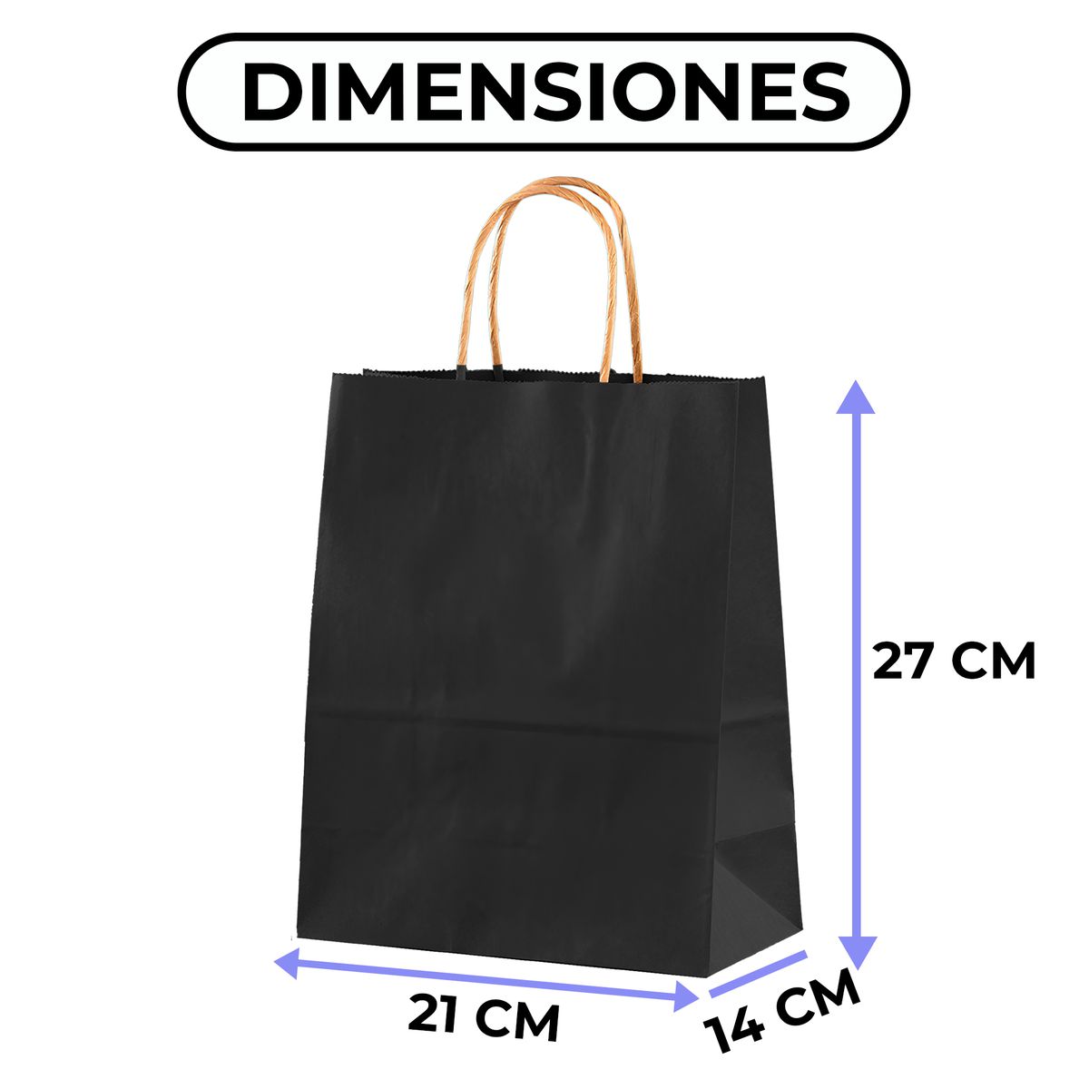 GENERICO - Bolsa Papel Kraft Ecológica Negro 21X14X27 CM Pack X60