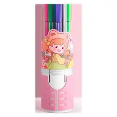 GENERICO - Pack 12 Lapices Boligrafos De Colores Rosado Muñeca Kawaii