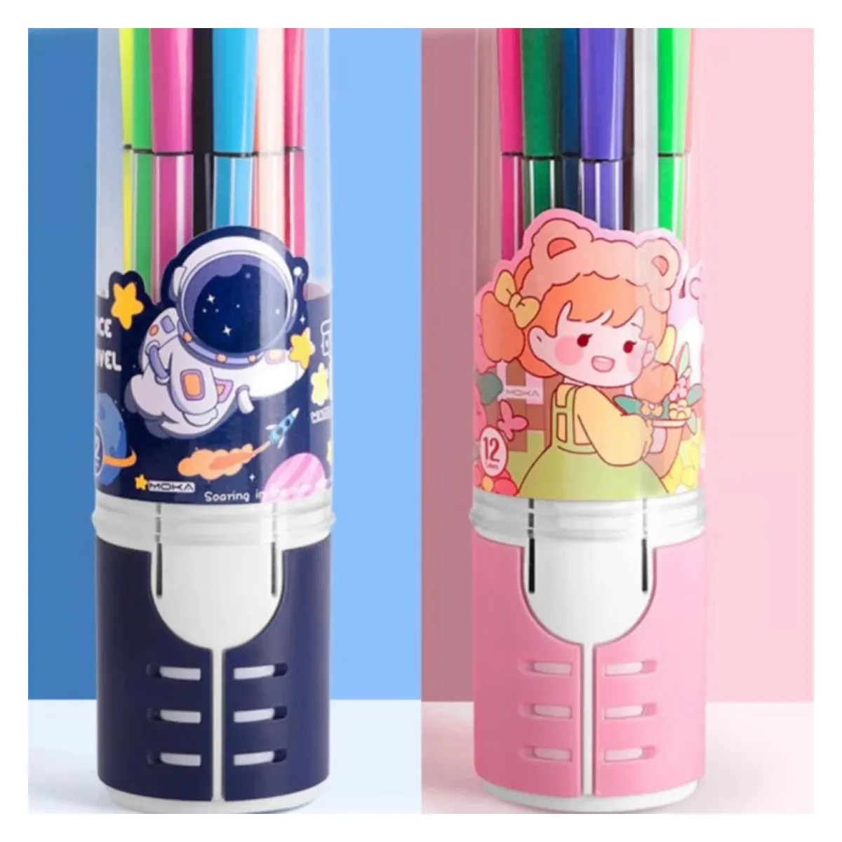 GENERICO - Pack 12 Lapices Boligrafos De Colores Rosado Muñeca Kawaii