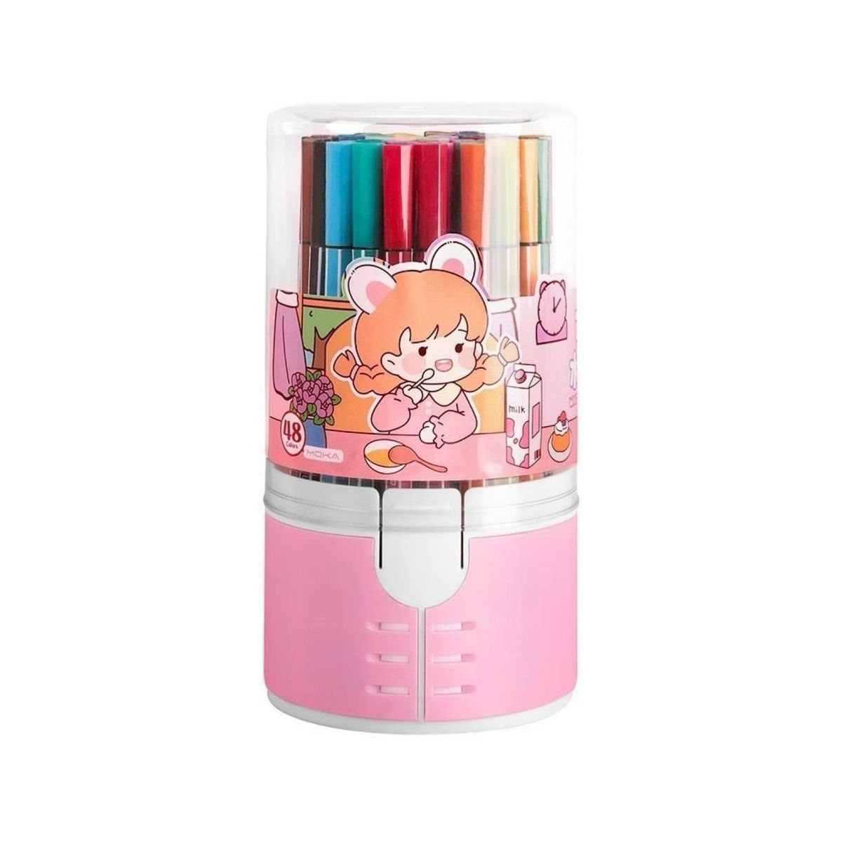 GENERICO - Pack 48 Lapices Boligrafos De Colores Rosado Muñeca Kawaii