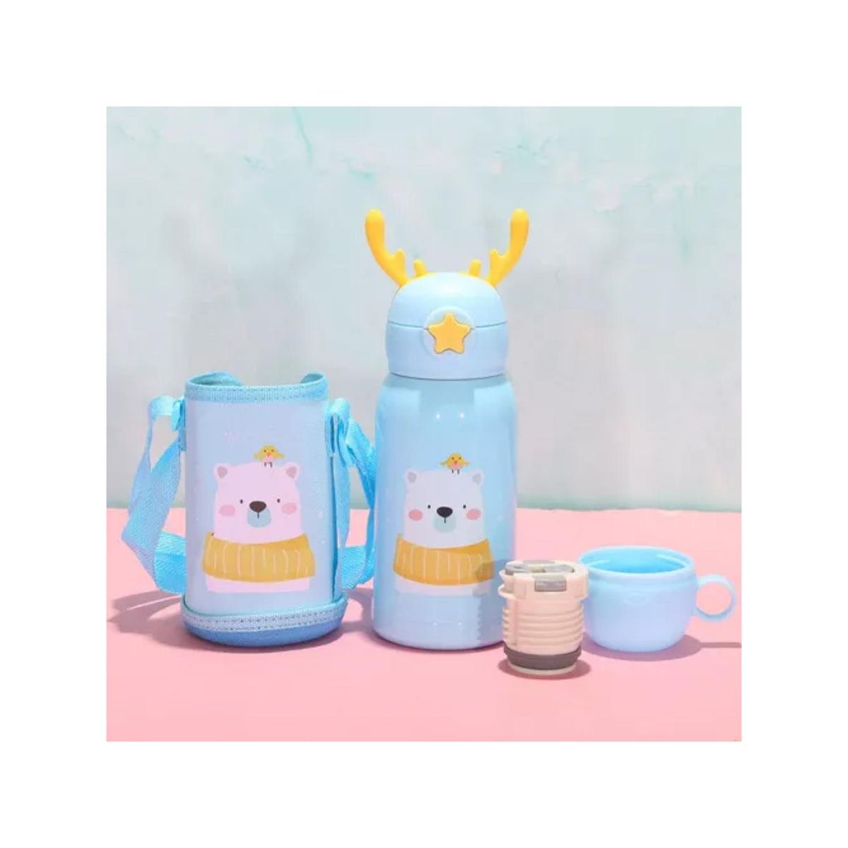 GENERICO - Botella De Agua Portatil 500ml Oso Kawaii Celeste Infantil