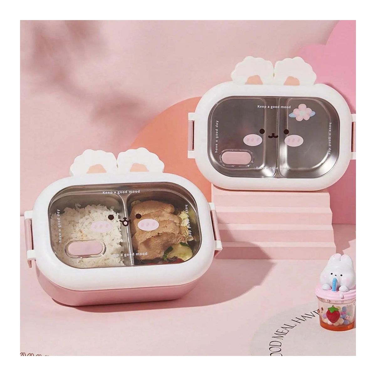 GENERICO - Lonchera Fiambrera Taper 22x14x8cm Conejo Rosa Kawaii