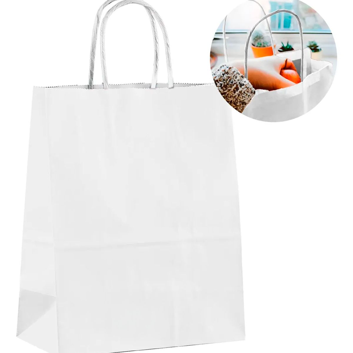 GENERICO - Bolsa Papel Kraft Ecológica Blanco 28X15X28 CM Pack X100