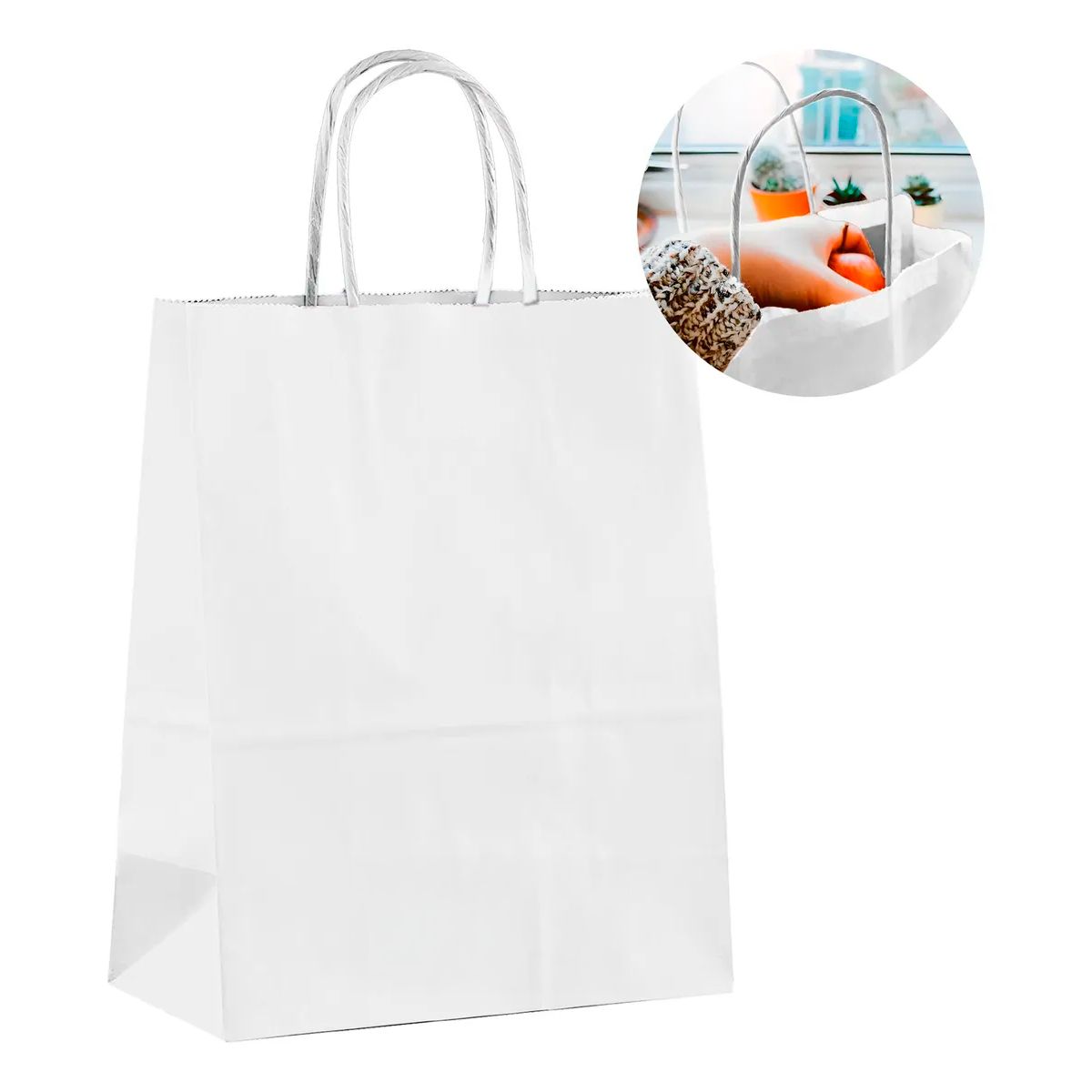 GENERICO - Bolsa Papel Kraft Ecológica Blanco 28X15X28 CM Pack X100
