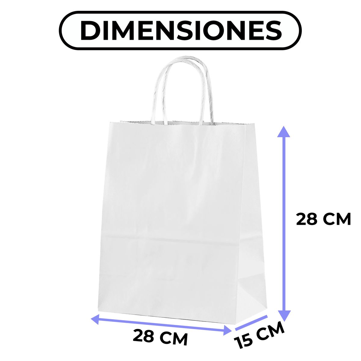 GENERICO - Bolsa Papel Kraft Ecológica Blanco 28X15X28 CM Pack X100
