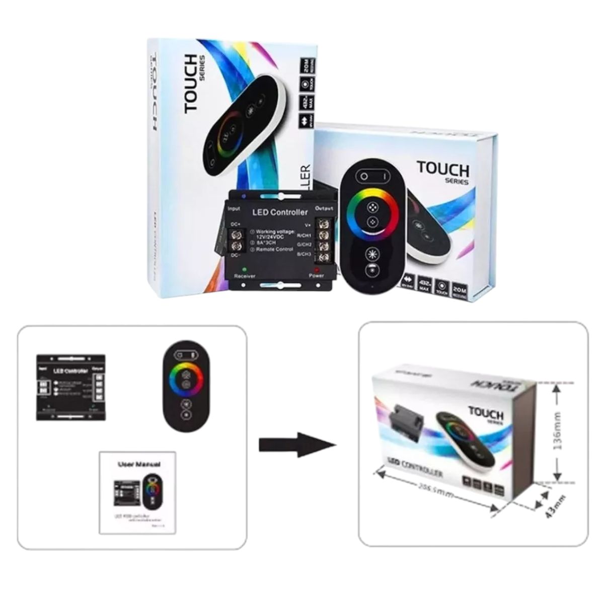 GENERICO - Control Remoto RF RGB Touch 12-24v 216W- 432W Para Cinta Led