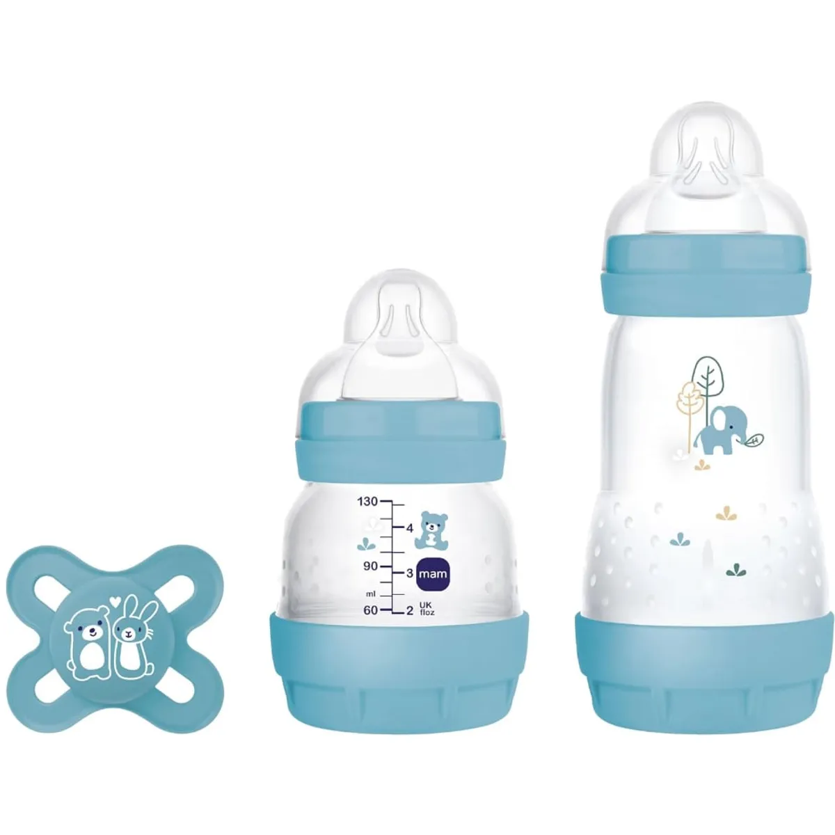 MAM - Set Recién Nacido 2 Mamaderas más Chupete MAM Diseño Variado