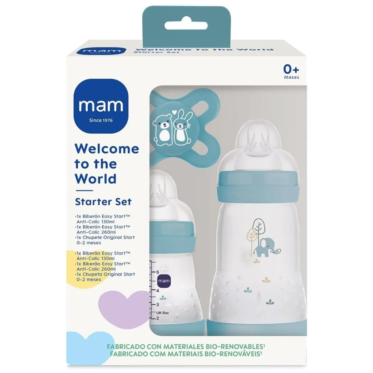 MAM - Set Recién Nacido 2 Mamaderas más Chupete MAM Diseño Variado