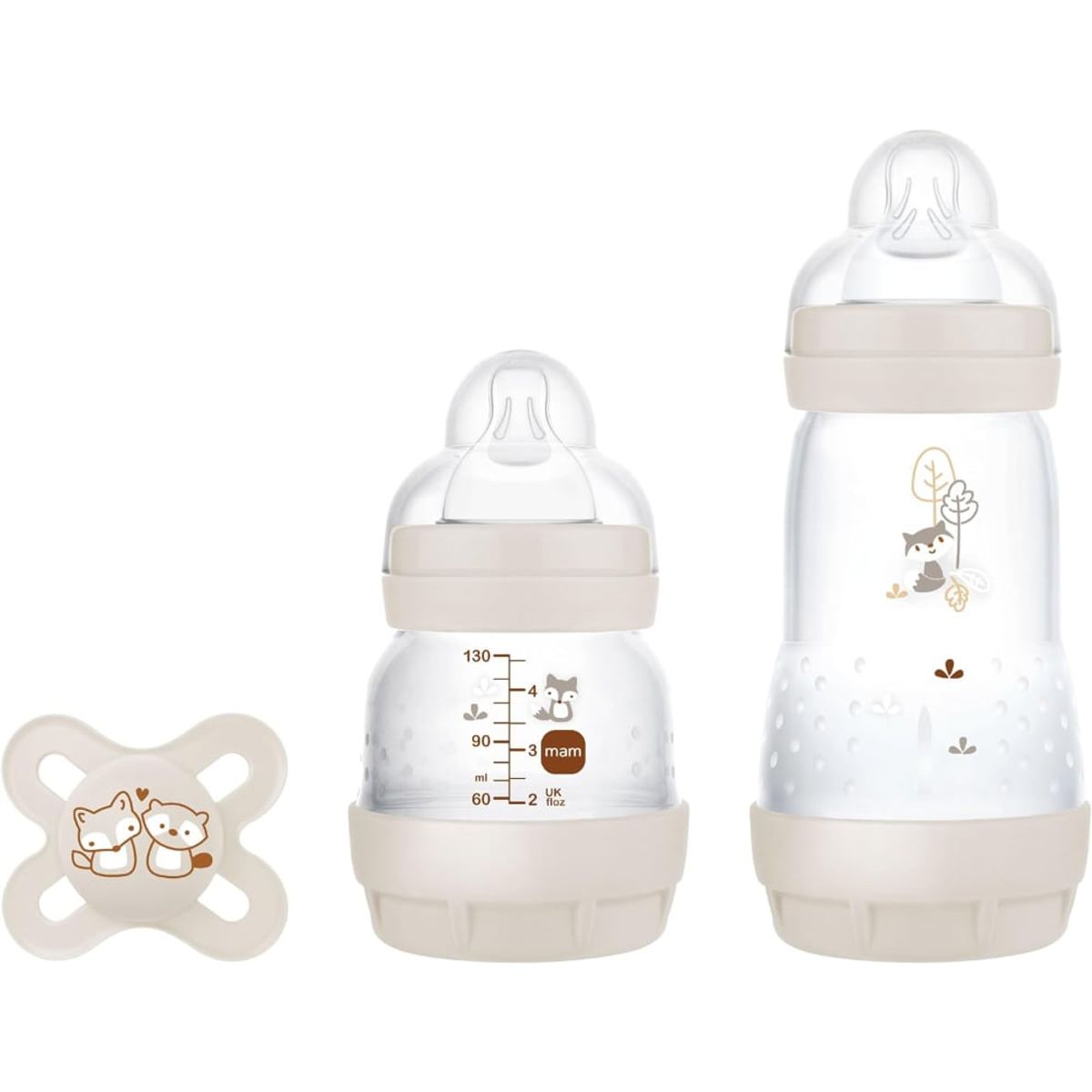 MAM - Set Recién Nacido 2 Mamaderas más Chupete MAM Crema