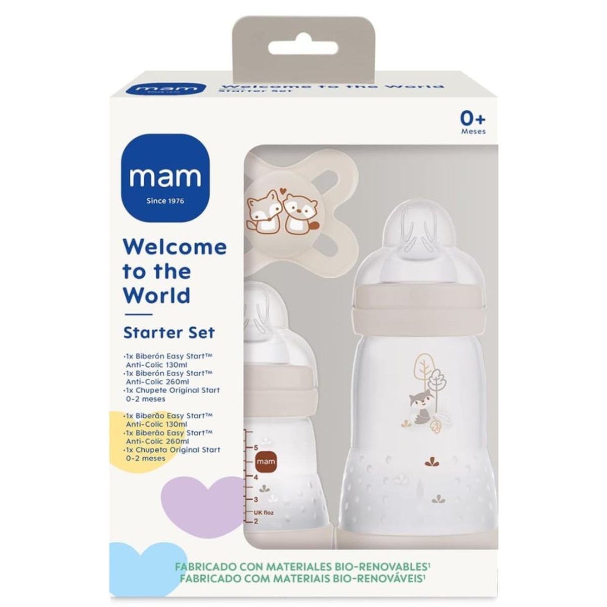 MAM - Set Recién Nacido 2 Mamaderas más Chupete MAM Crema