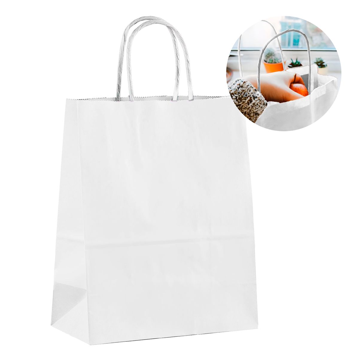 GENERICO - Bolsa Papel Kraft Ecológica Blanco 32X11X27 CM Pack X60