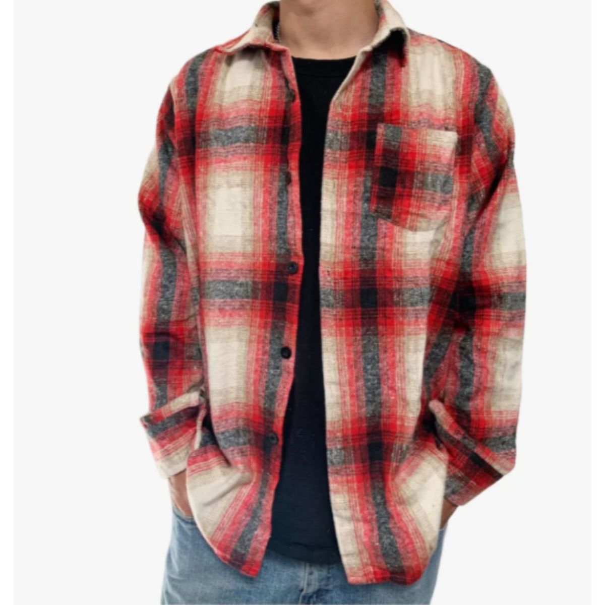 LIKE SHOP - Camisa Algodon  Leñadora Jaspeada A Cuadros Hombre Invierno 0035