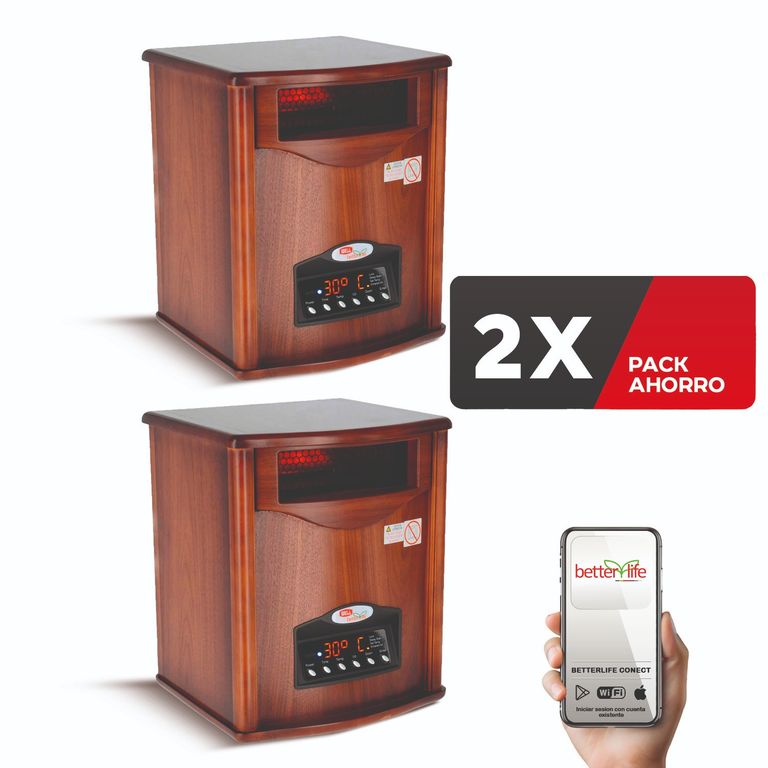 BETTERLIFE Estufa Eléctrica Infrarroja Madera (2 UNIDADES) UV 70 m2 WiFi