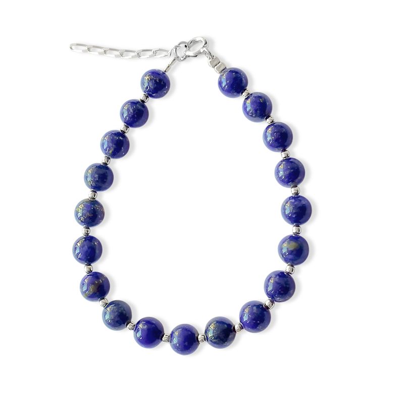 ANDREA COGGIOLA JOYAS - Pulsera Lapislázuli 6mm Bolita Plata Fina 925