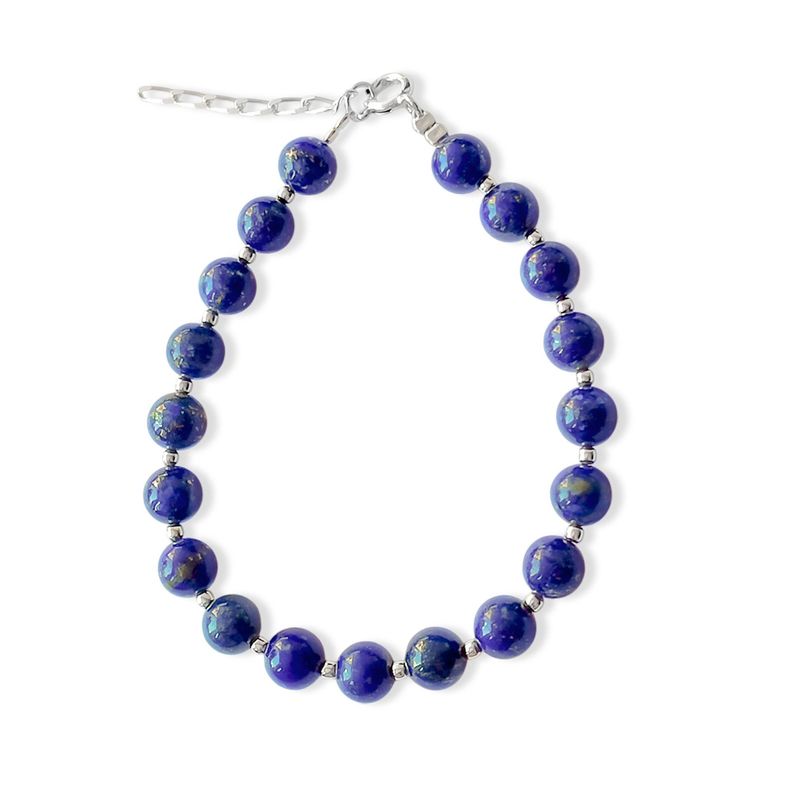 ANDREA COGGIOLA JOYAS - Pulsera Lapislázuli 6mm Bolita Plata Fina 925