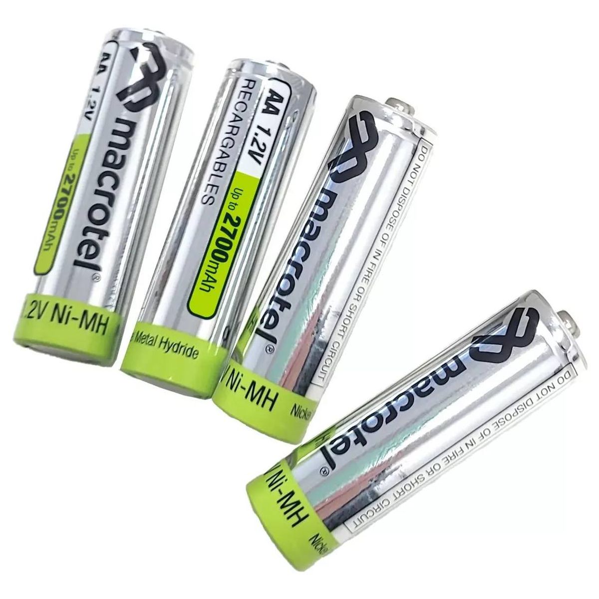 GENERICO - Paquete de 4 Baterías Recargables AA 1.2V Macrotel 2700mAh