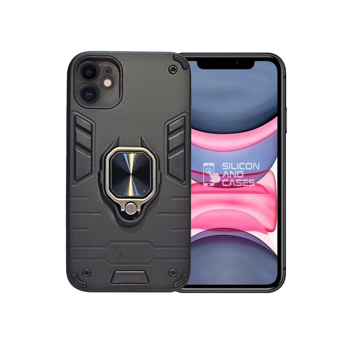 GENERICO - CARCASA ANILLO ANTIGOLPE PARA IPHONE 11 COLOR NEGRO