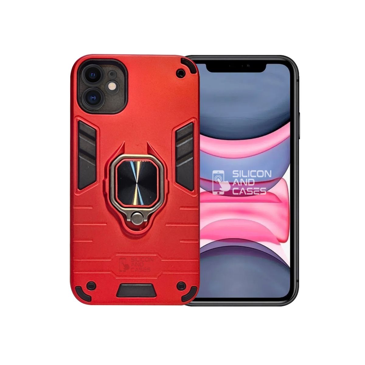 GENERICO - CARCASA ANILLO ANTIGOLPE PARA IPHONE 11 COLOR ROJO