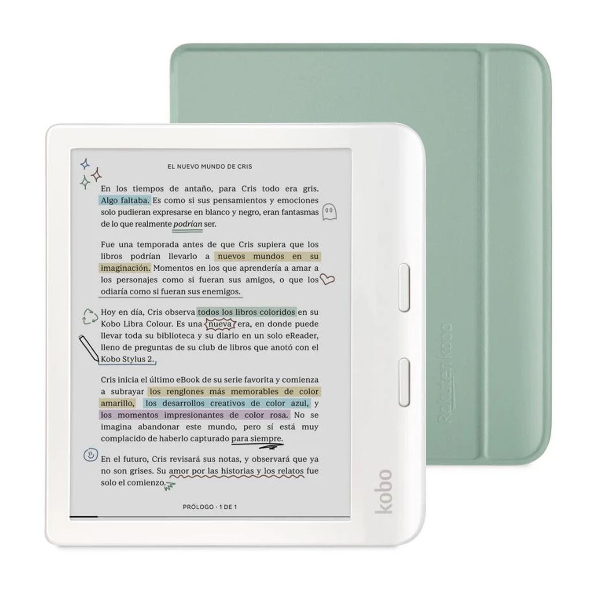 KOBO - Lector e reader Kobo Libra Colour Blanco con Funda Sleepcover Verde