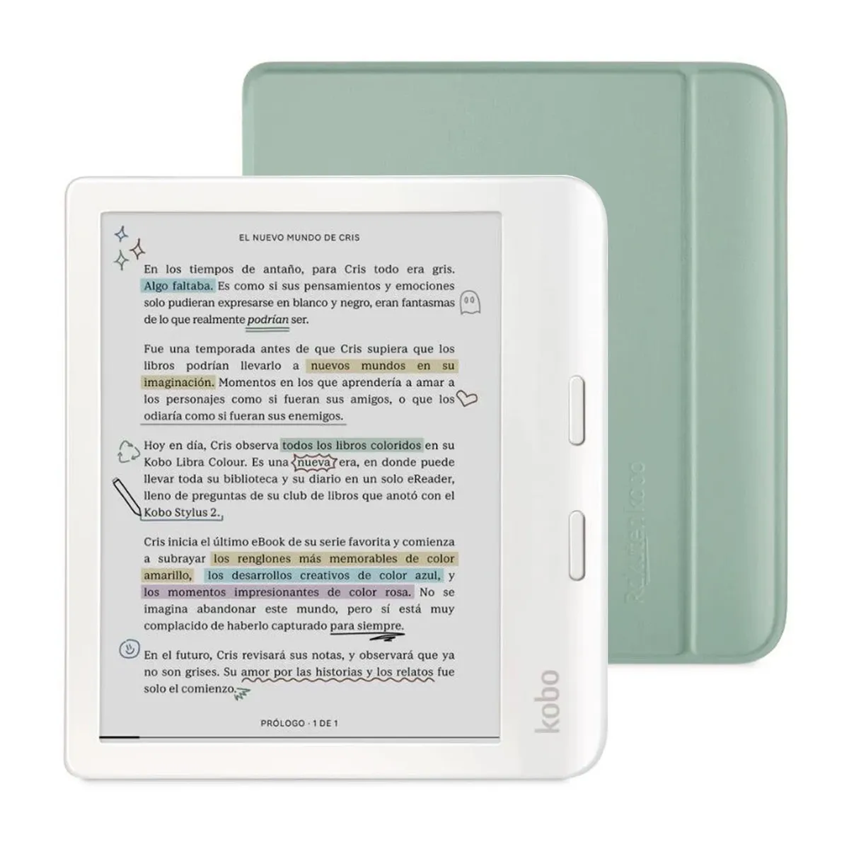 KOBO - Lector e reader Kobo Libra Colour Blanco con Funda Sleepcover Verde