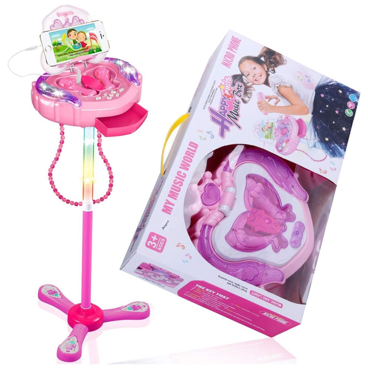 GENERICO - Juguete Karaoke Doble Atril Luces Y Sonido Rosado Infantil