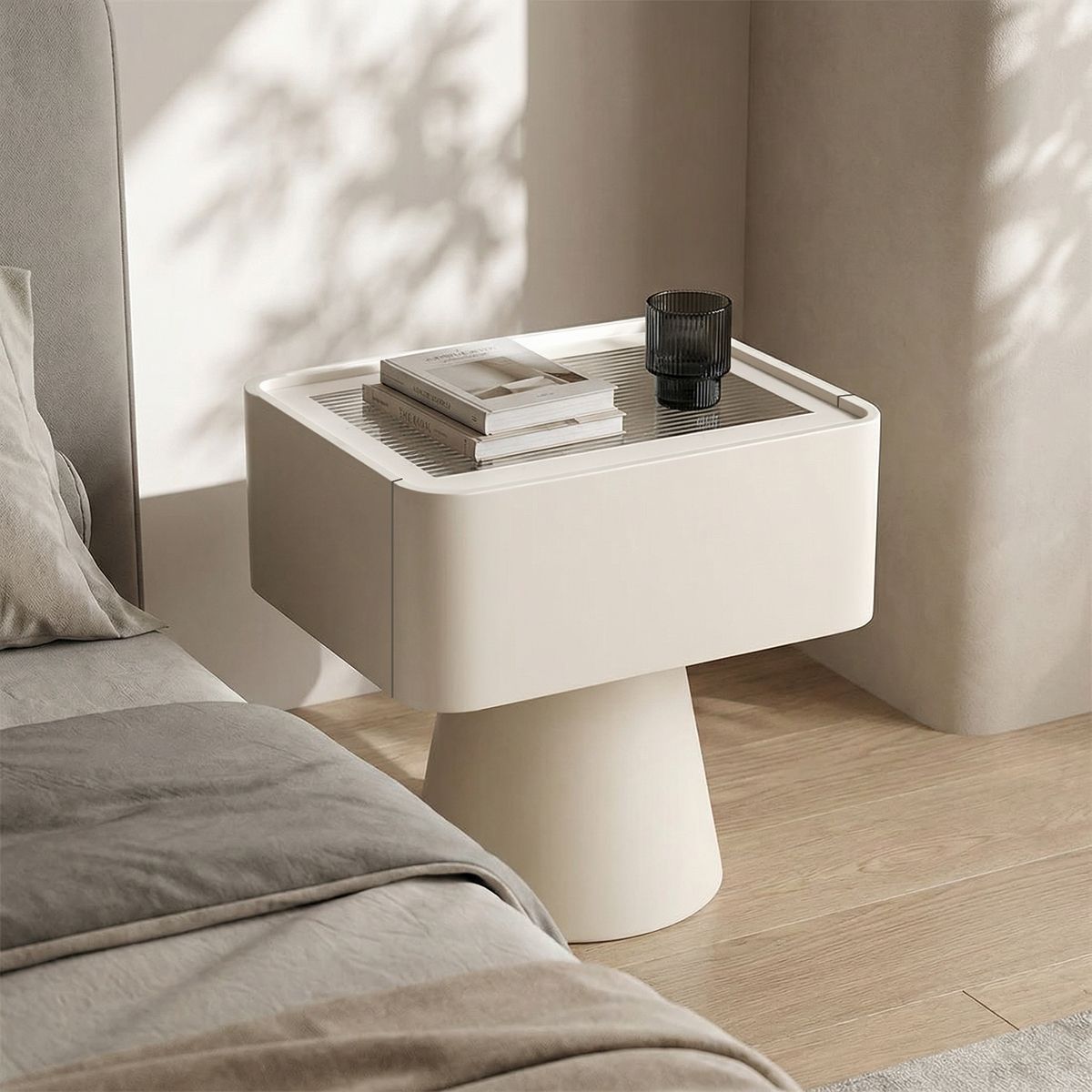 SANTU HOME & DECO - Velador Moderno Cajón Estilo Nórdico Blanco Blanco