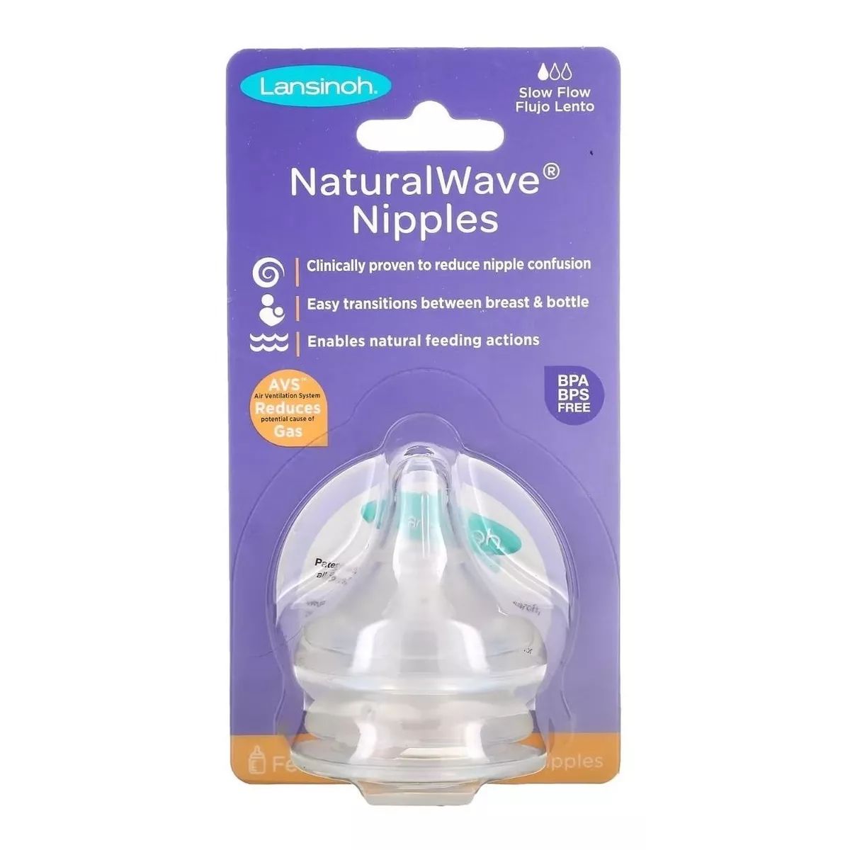 LANSINOH - Pack 2 Tetinas Natural Wave Lansinoh Boca Ancha Flujo Lento