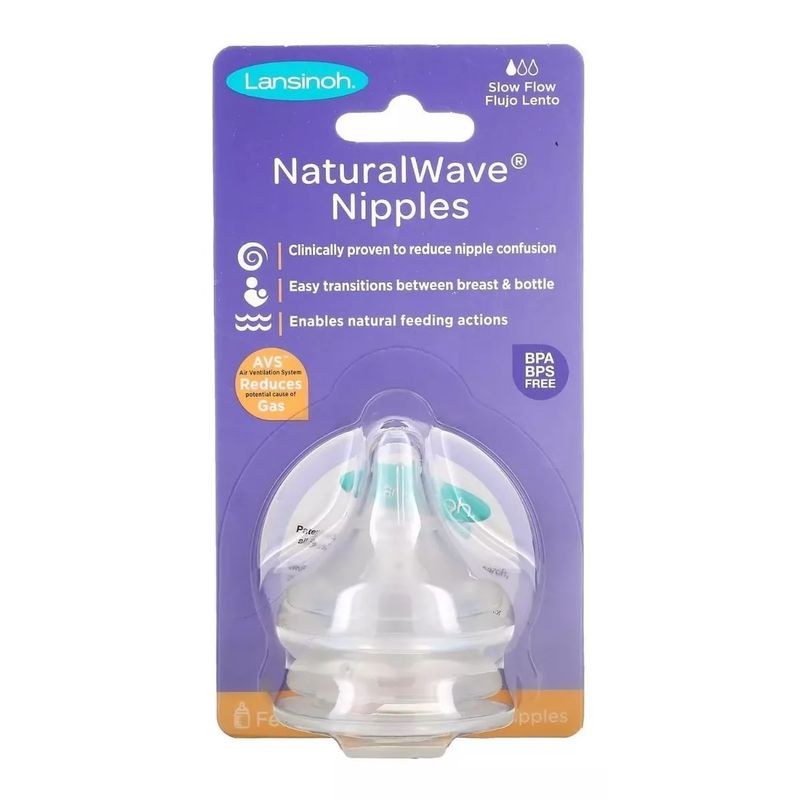 LANSINOH - Pack 2 Tetinas Natural Wave Lansinoh Boca Ancha Flujo Lento